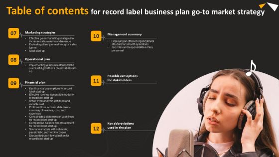 Record Label Business Plan Go To Market Strategy