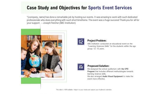 Recreational Program Proposal Case Study And Objectives For Sports Event Services Ppt Styles Aids PDF