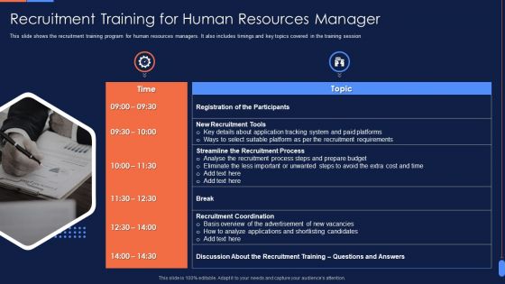 Recruitment Training To Optimize Recruitment Training For Human Resources Manager Mockup PDF