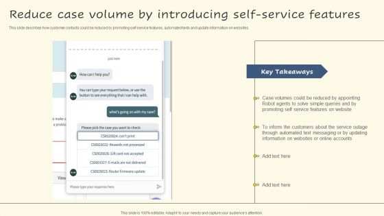 Reduce Case Volume By Introducing Self Service Features Ideas PDF Reduce Case Volume By Introducing Self Service Features Ideas PDF