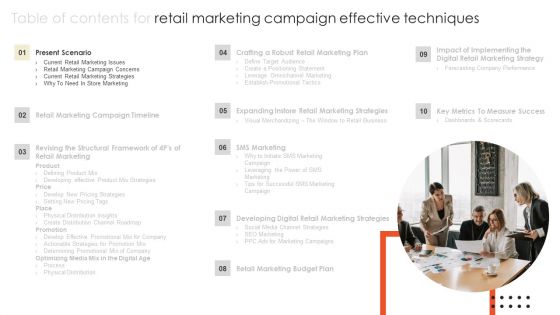 Retail Marketing Campaign Effective Techniques Table Of Contents Formats PDF Retail Marketing Campaign Effective Techniques Table Of Contents Formats PDF