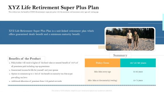 Retirement Income Analysis XYZ Life Retirement Super Plus Plan Ppt Portfolio Mockup PDF