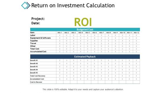 Return On Investment Calculation Ppt PowerPoint Presentation Show Gallery