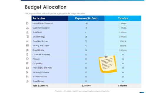 Revamping Firm Presence Through Relaunching Budget Allocation Timeline Ppt PowerPoint Presentation Summary Example Topics PDF