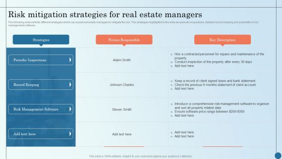 Risk Mitigation Strategies For Real Estate Managers Managing Commercial Property Risks Mockup PDF