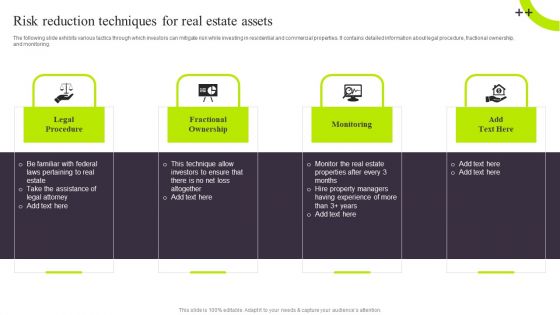 Risk Reduction Techniques For Real Estate Assets Infographics PDF