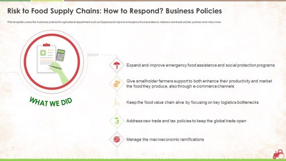Risk To Food Supply Chains How To Respond Business Policies Ppt Outline Background PDF