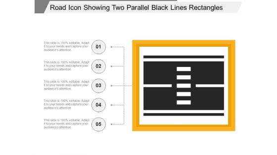 Road Icon Showing Two Parallel Black Lines Rectangles Ppt PowerPoint Presentation Gallery Good PDF