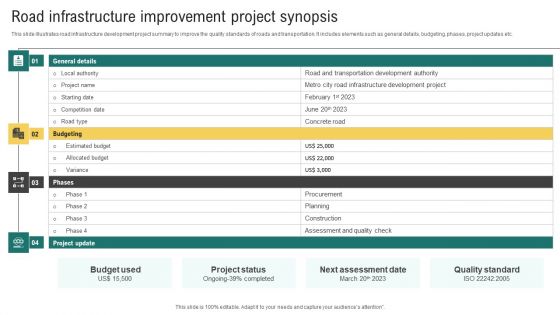 Road Infrastructure Improvement Project Synopsis Designs PDF