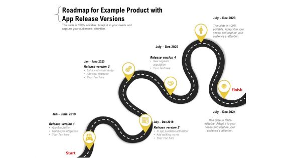 Roadmap For Example Product With App Release Versions Ppt PowerPoint Presentation Gallery Format PDF