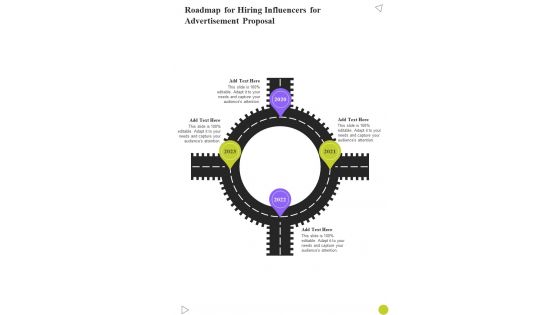 Roadmap For Hiring Influencers For Advertisement Proposal One Pager Sample Example Document Roadmap For Hiring Influencers For Advertisement Proposal One Pager Sample Example Document