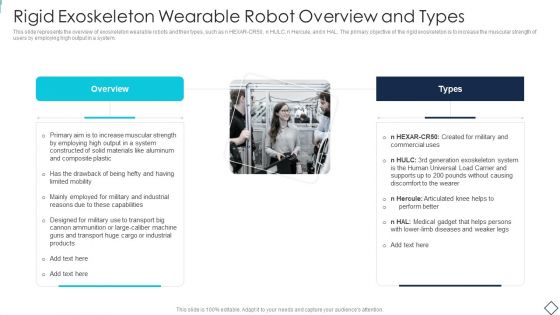 Robotic Armor IT Rigid Exoskeleton Wearable Robot Overview And Types Guidelines PDF