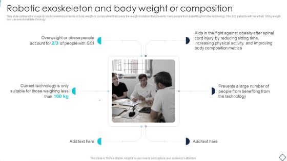 Robotic Armor IT Robotic Exoskeleton And Body Weight Or Composition Infographics PDF