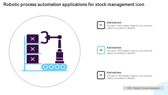 Robotic Process Automation Applications For Stock Management Icon Structure PDF