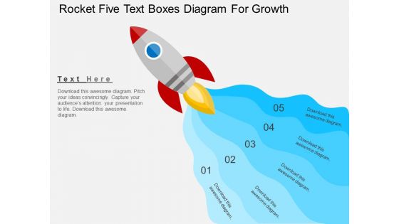 Rocket Five Text Boxes Diagram For Growth Powerpoint Template