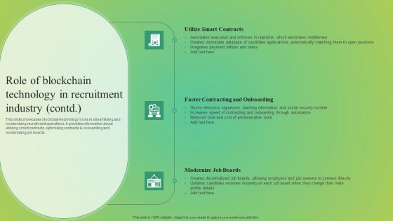 Role Of Blockchain Technology In Recruitment Industry Slides PDF