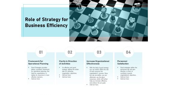 Role Of Strategy For Business Efficiency Ppt PowerPoint Presentation Layouts Clipart Images PDF