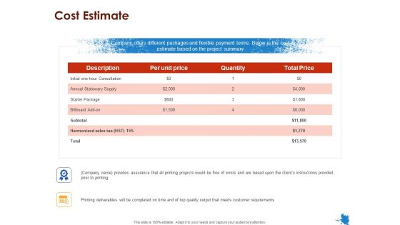 Rotary Press Printing Cost Estimate Ppt Layouts Designs Download PDF