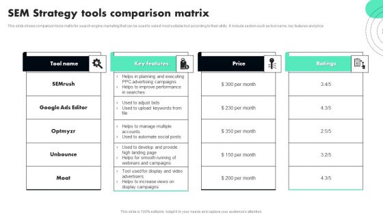 SEM Strategy Tools Comparison Matrix Brochure PDF