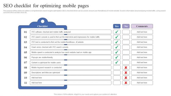 SEO Checklist For Optimizing Mobile Pages Mobile Search Engine Optimization Guide Summary PDF