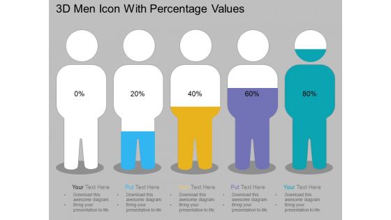 3D Men Icon With Percentage Values Powerpoint Templates