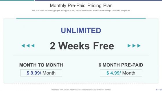 Fundraising Pitch Deck For Gym Startup Monthly Pre Paid Pricing Plan Graphics PDF