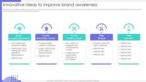 Innovative Ideas To Improve Brand Awareness Ppt Icon Summary PDF