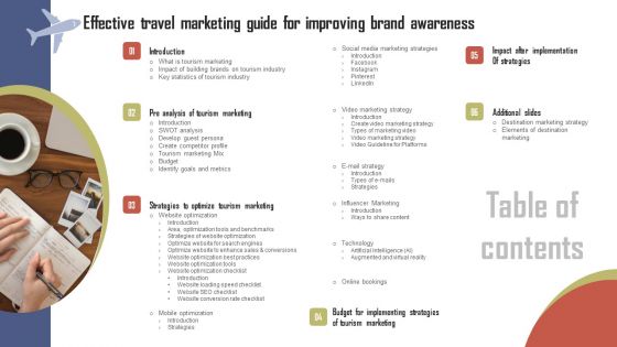Table Of Contents Effective Travel Marketing Guide For Improving Brand Awareness Guidelines PDF Table Of Contents Effective Travel Marketing Guide For Improving Brand Awareness Guidelines PDF