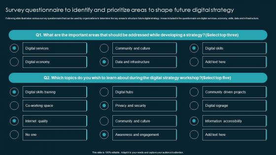 Survey Questionnaire To Identify And Prioritize Areas To Shape Future Digital Strategy Clipart PDF