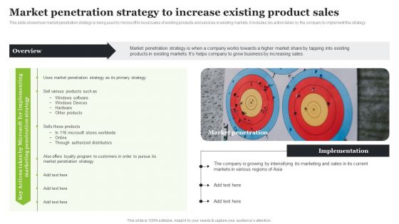 Microsoft Strategic Plan To Become Market Leader Market Penetration Strategy To Increase Existing Product Sales Topics PDF
