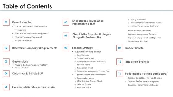 SRM Strategy Table Of Contents Demonstration PDF