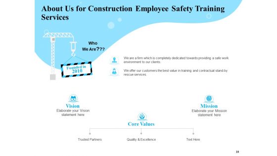 Safety And Health Training Plan For Construction Employees Ppt PowerPoint Presentation Complete Deck With Slides