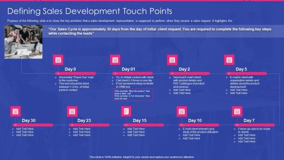 Sales Development Representative Playbook Defining Sales Development Touch Points Background PDF