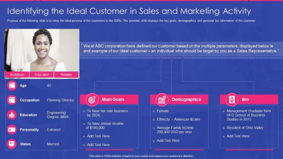 Sales Development Representative Playbook Identifying The Ideal Customer In Sales And Marketing Activity Microsoft PDF