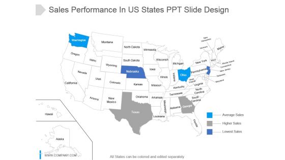 Sales Performance In Us States Ppt Slide Design