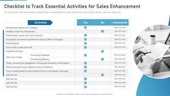 Sales Process Catalogue Template Checklist To Track Essential Activities For Sales Enhancement Graphics PDF