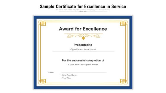Sample Certificate For Excellence In Service Ppt PowerPoint Presentation Gallery Gridlines PDF
