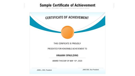Sample Certificate Of Achievement Ppt PowerPoint Presentation Gallery Guidelines PDF