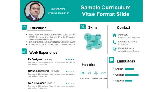 Sample Curriculum Vitae Format Slide Ppt PowerPoint Presentation Model Example PDF