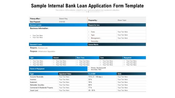 Sample Internal Bank Loan Application Form Template Ppt PowerPoint Presentation File Background Image PDF