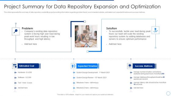 Scale Up Plan For Data Inventory Model Project Summary For Data Repository Expansion And Optimization Sample PDF