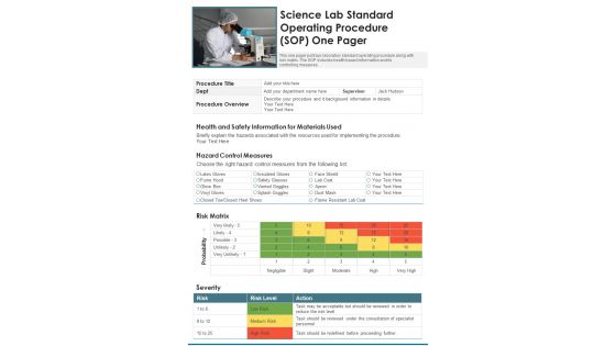 Science Lab Standard Operating Procedure SOP One Pager PDF Document PPT Template