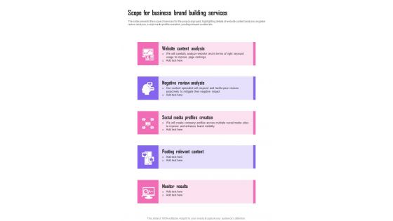 Scope For Business Brand Building Services One Pager Sample Example Document