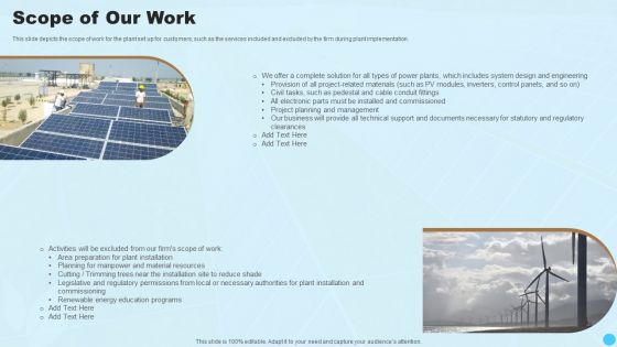Scope Of Our Work Clean And Renewable Energy Ppt PowerPoint Presentation Slides Demonstration PDF Scope Of Our Work Clean And Renewable Energy Ppt PowerPoint Presentation Slides Demonstration PDF