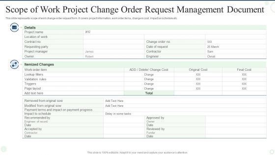 Scope Of Work Project Change Order Request Management Document Sample PDF