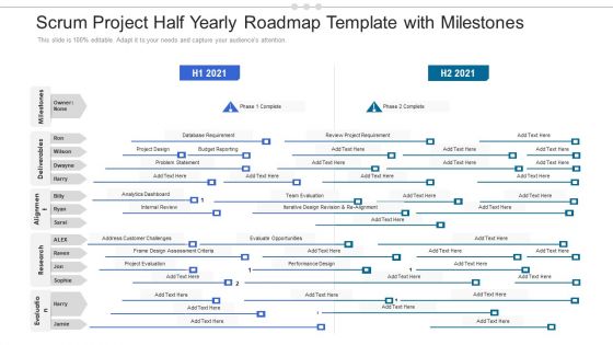 Scrum Project Half Yearly Roadmap Template With Milestones Background