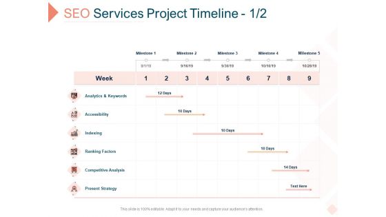 Search Engine Optimization Utilities Proposal SEO Services Project Timeline Analytics Icons PDF