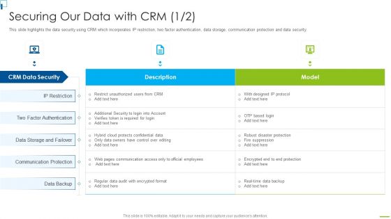 Securing Our Data With CRM Designing And Deployment Ppt PowerPoint Presentation Icon Example File PDF