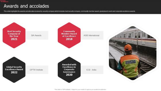 Security Agency Business Profile Awards And Accolades Sample PDF