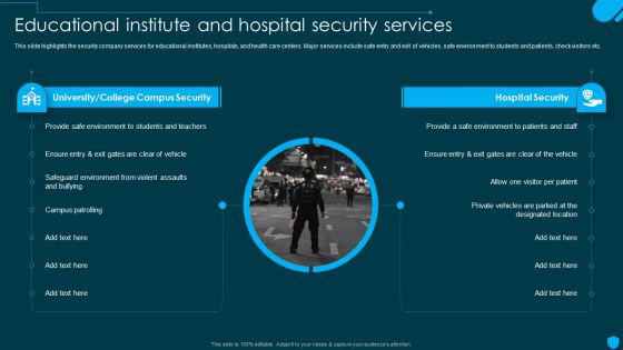 Security And Human Resource Services Business Profile Educational Institute And Hospital Structure PDF